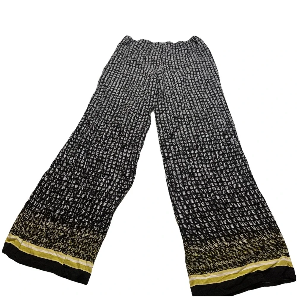 Max Edition Womens Small Wide Leg Palazzo Pants Black White Yellow Rayon 5703001